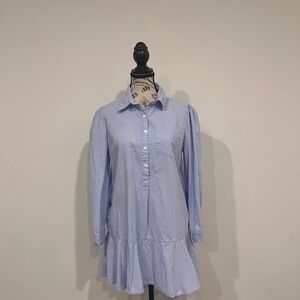 Women's Light Blue Button-Up Cotton Dress